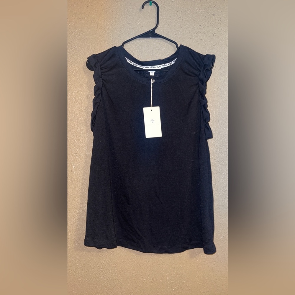 XL Shabby Chic Black Sleeveless Shirt